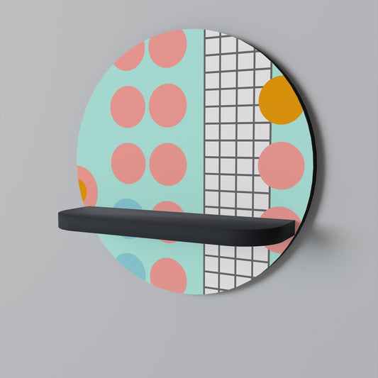 RETRO GRID Round Art Shelf In Black Finish