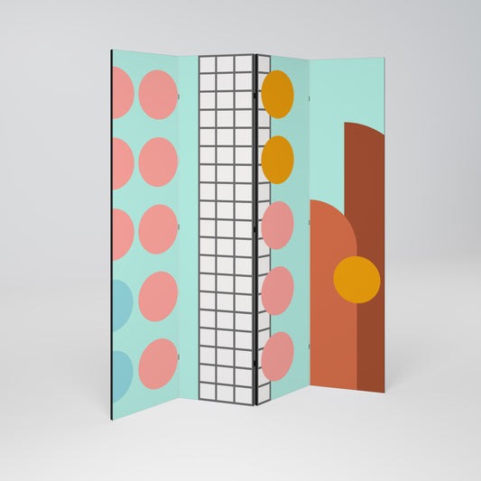 Divisorio decorativo per ambienti RETRO GRID a 4 pannelli