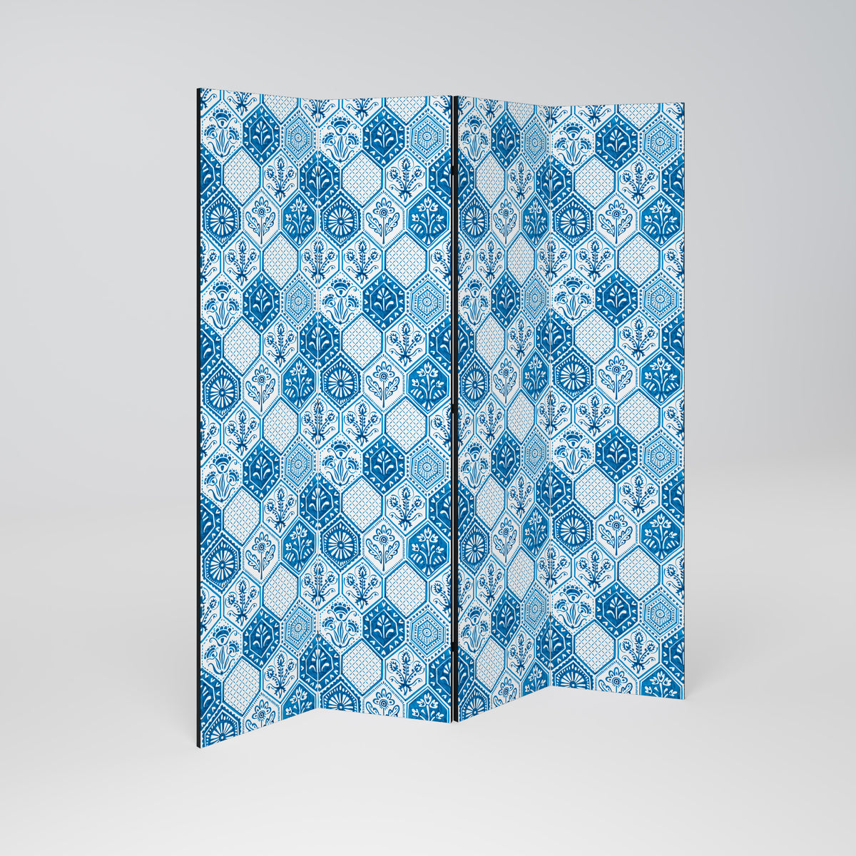 AQUATIC HEXAGON DREAM Decorative 4-Panel Room Divider