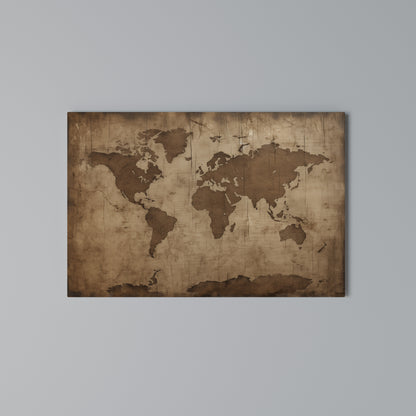 AGED WORLD MAP Stampa su tela orizzontale