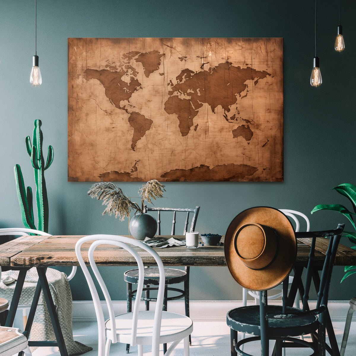 AGED WORLD MAP Stampa su tela orizzontale