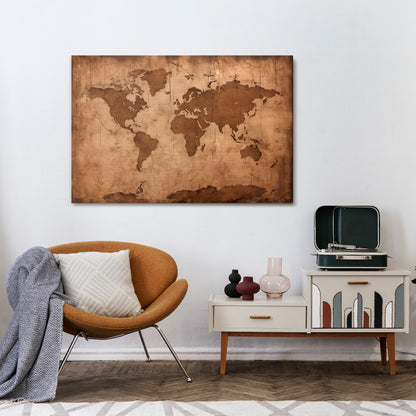 AGED WORLD MAP Stampa su tela orizzontale