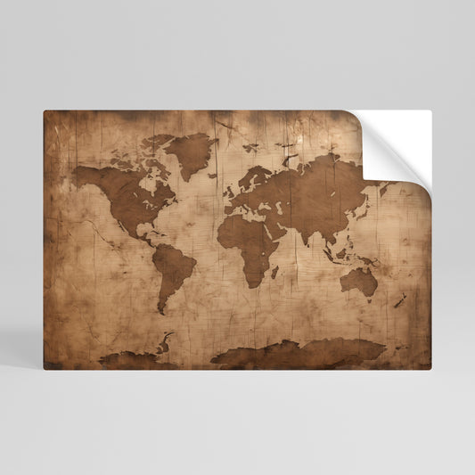 Poster orizzontale staccabile e attaccabile con mappa del mondo invecchiata