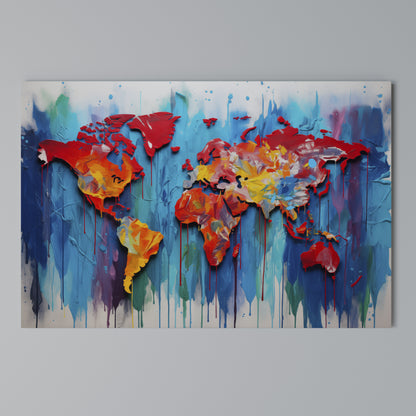 COLORFUL WORLD MAP Stampa su tela orizzontale