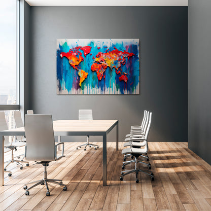COLORFUL WORLD MAP Stampa su tela orizzontale