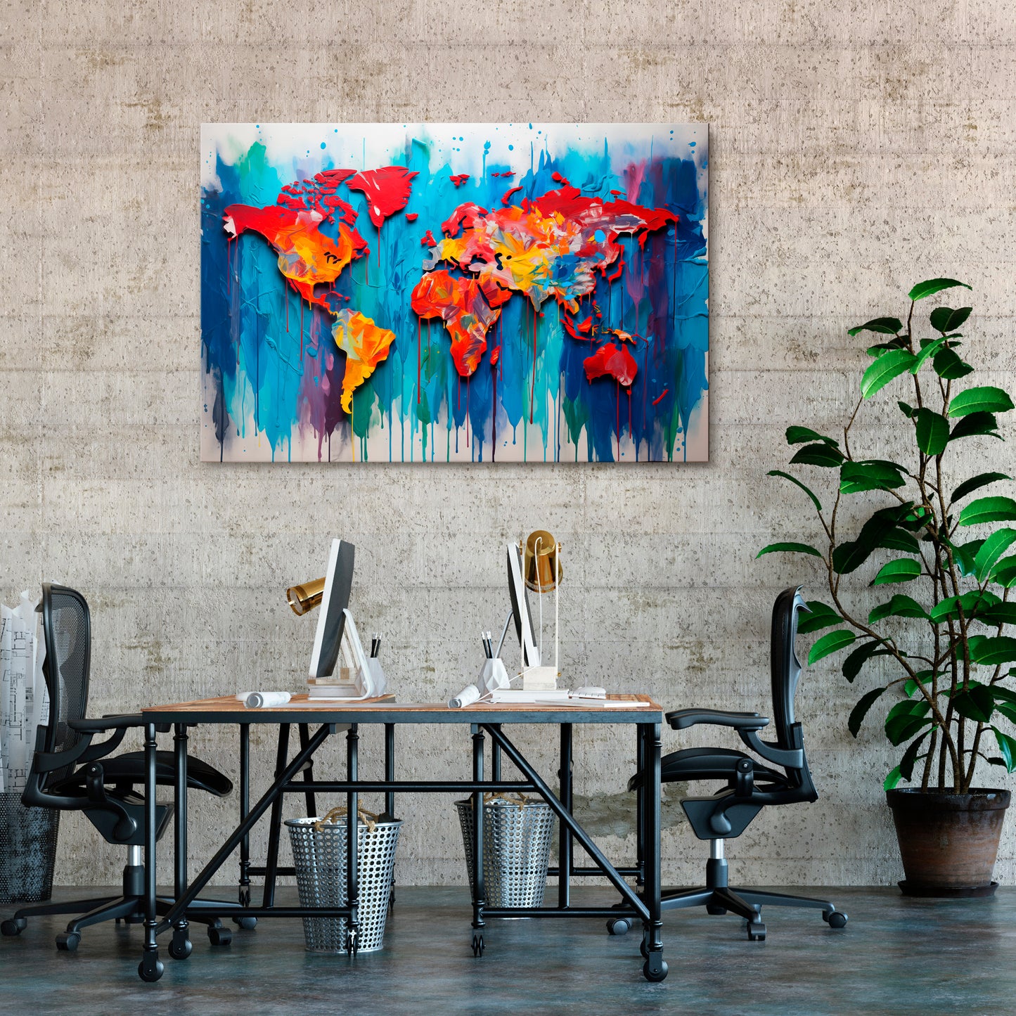 COLORFUL WORLD MAP Stampa su tela orizzontale