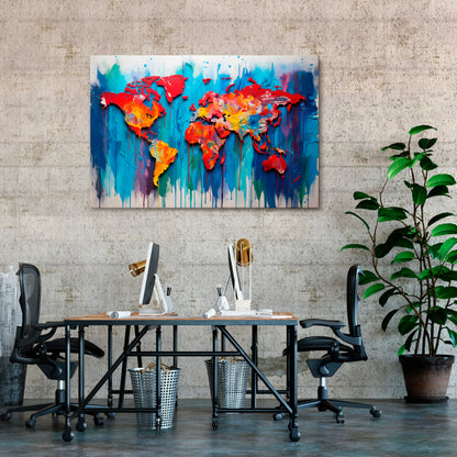 COLORFUL WORLD MAP Stampa su tela orizzontale