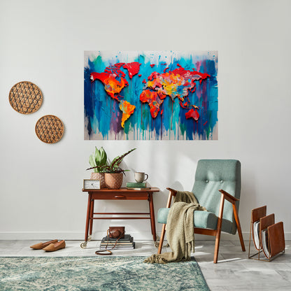 Poster orizzontale con mappa del mondo colorata da staccare e attaccare
