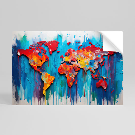 Poster orizzontale con mappa del mondo colorata da staccare e attaccare
