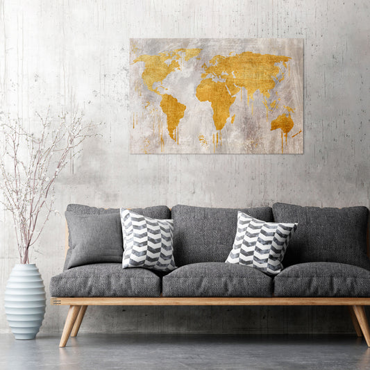 METALLIC WORLDVIEW MAP Stampa su tela orizzontale