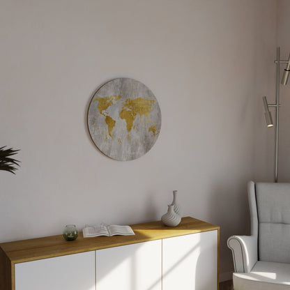 METALLIC WORLDVIEW MAP Round Wall Art