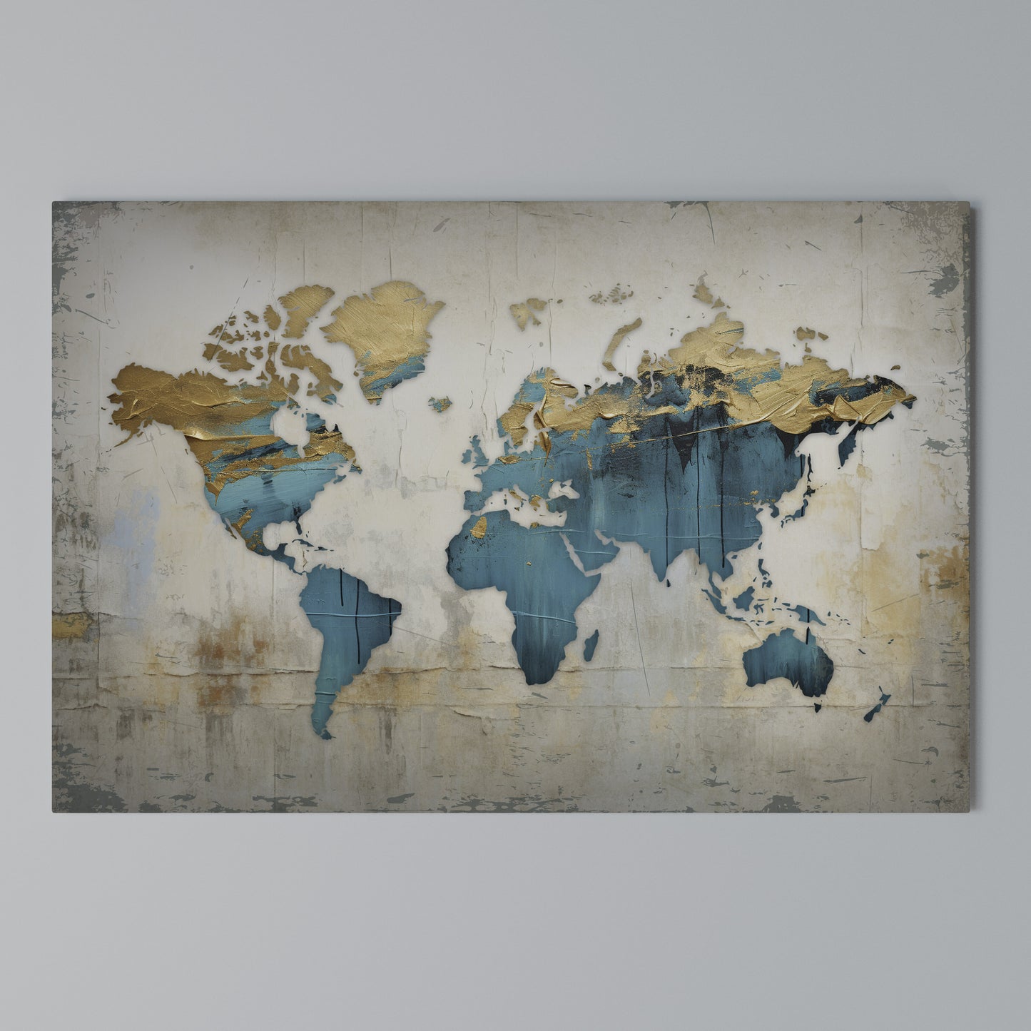 AZURE GILDED MAP Stampa su tela orizzontale