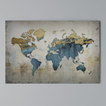 AZURE GILDED MAP Stampa su tela orizzontale