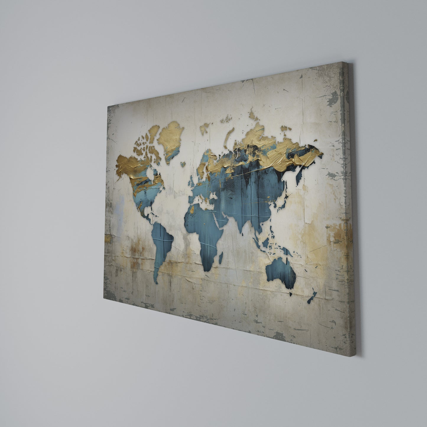 AZURE GILDED MAP Stampa su tela orizzontale