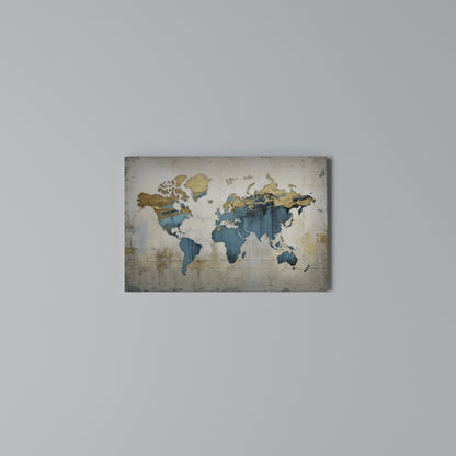 AZURE GILDED MAP Stampa su tela orizzontale