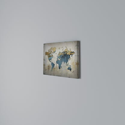 AZURE GILDED MAP Stampa su tela orizzontale