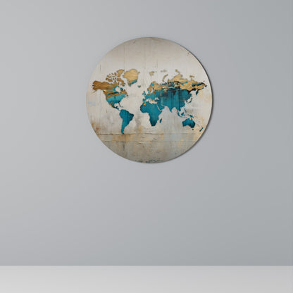 MAPPA DORATA AZZURRA Arte murale rotonda