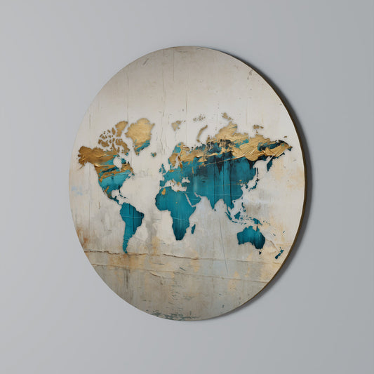MAPPA DORATA AZZURRA Arte murale rotonda