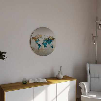 MAPPA DORATA AZZURRA Arte murale rotonda