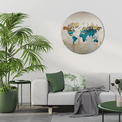 MAPPA DORATA AZZURRA Arte murale rotonda