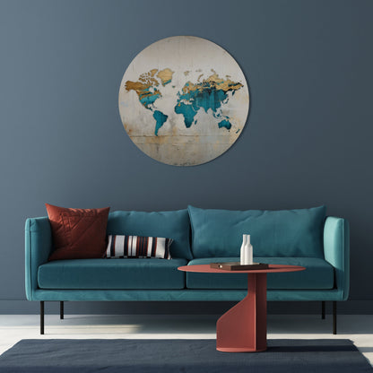 MAPPA DORATA AZZURRA Arte murale rotonda