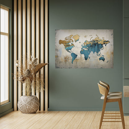 MAPPA DORATA AZZURRA Poster orizzontale staccabile e attaccabile