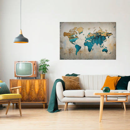 MAPPA DORATA AZZURRA Poster orizzontale staccabile e attaccabile