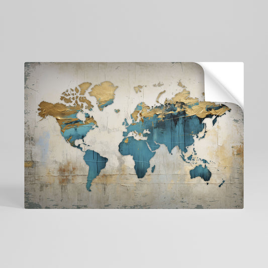 MAPPA DORATA AZZURRA Poster orizzontale staccabile e attaccabile