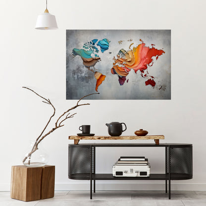 Poster orizzontale staccabile e attaccabile PAINTED CONTINENTS