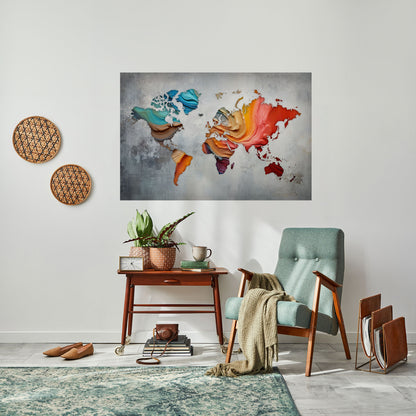Poster orizzontale staccabile e attaccabile PAINTED CONTINENTS