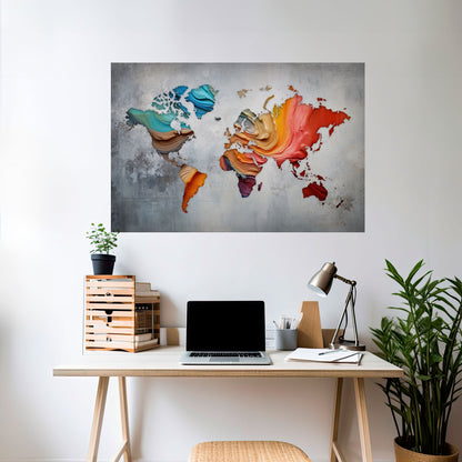 Poster orizzontale staccabile e attaccabile PAINTED CONTINENTS