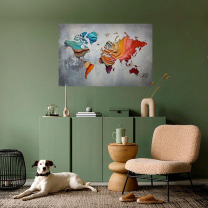 Poster orizzontale staccabile e attaccabile PAINTED CONTINENTS