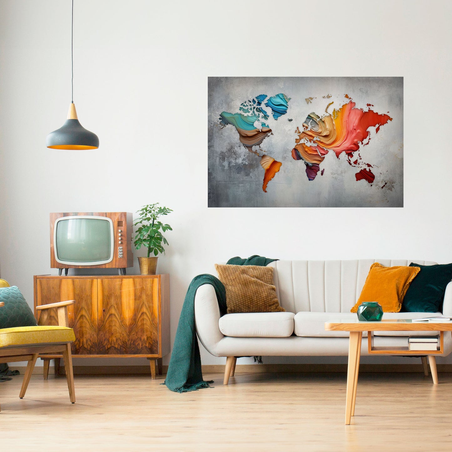 Poster orizzontale staccabile e attaccabile PAINTED CONTINENTS