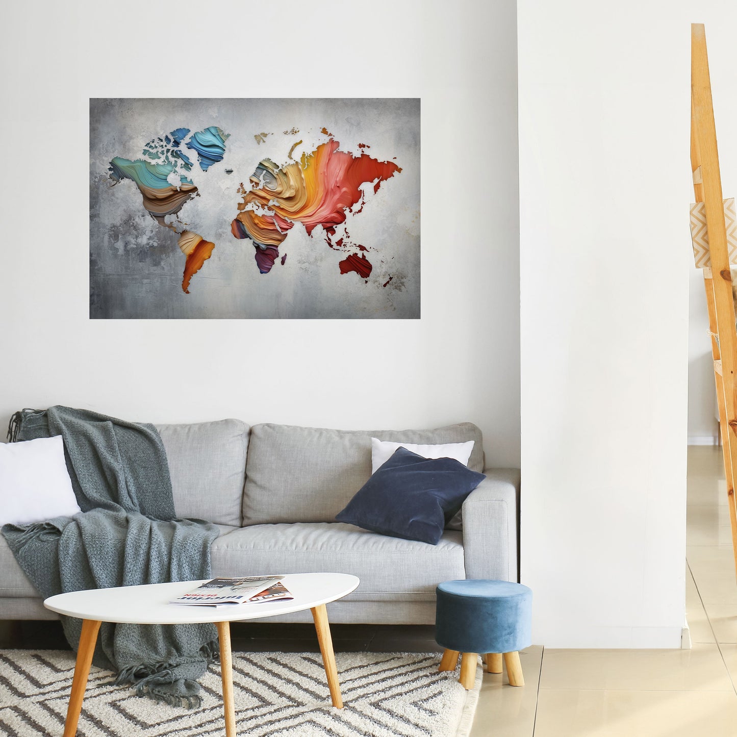 Poster orizzontale staccabile e attaccabile PAINTED CONTINENTS