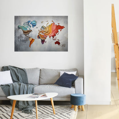 Poster orizzontale staccabile e attaccabile PAINTED CONTINENTS