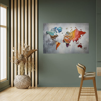 Poster orizzontale staccabile e attaccabile PAINTED CONTINENTS
