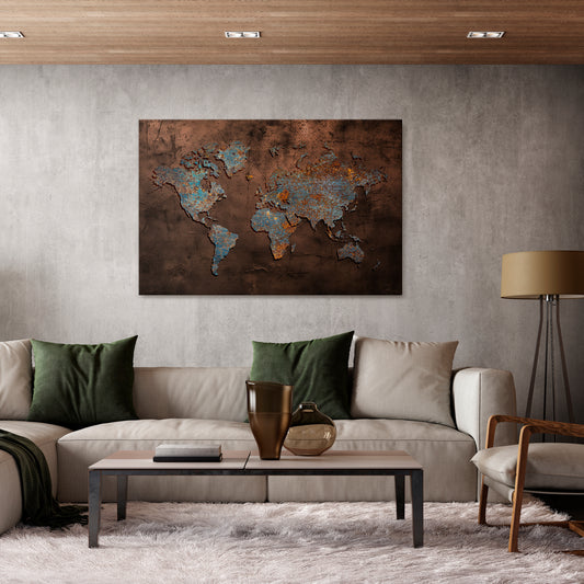METALLIC MAP OF MEMORIES Stampa su tela orizzontale