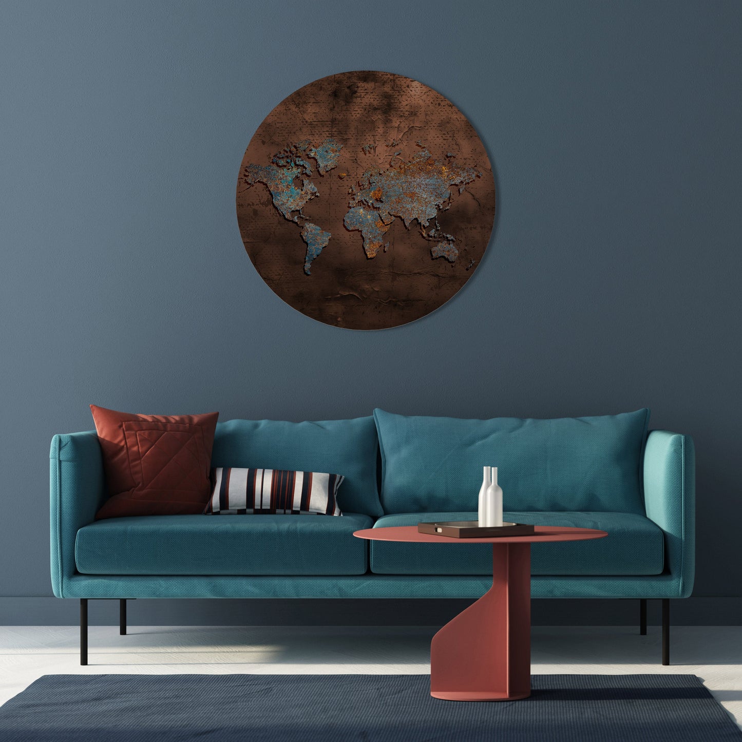 MAPPA METALLICA DEI RICORDI Arte murale rotonda