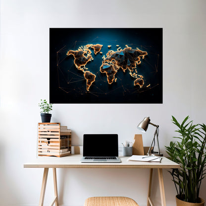 Poster orizzontale staccabile e attaccabile POLYGONAL PLANET