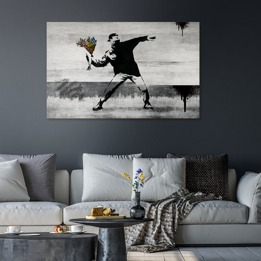 FLOWER BOMBER (BANKSY) Stampa su tela orizzontale