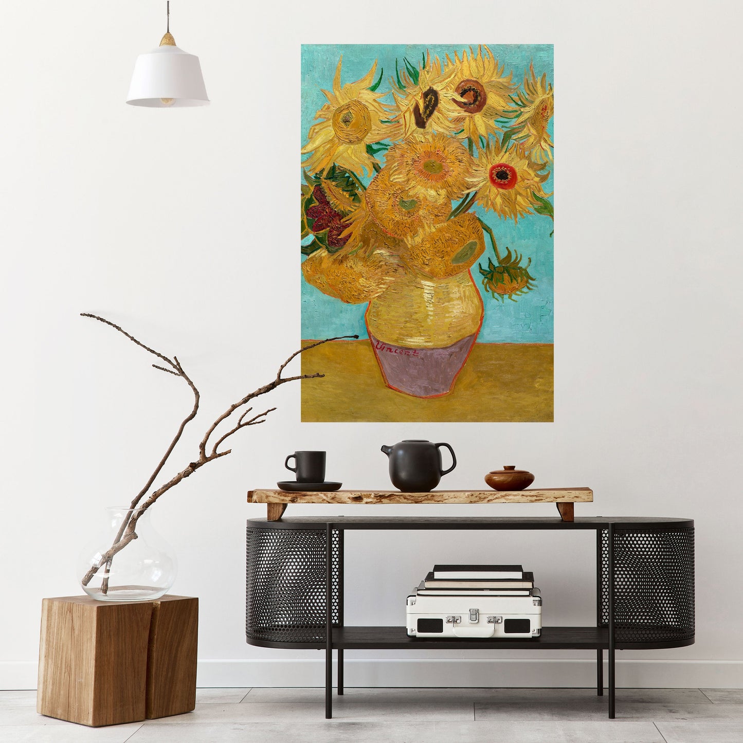 VASO CON DODICI GIRASOLI Poster verticale staccabile e attaccabile