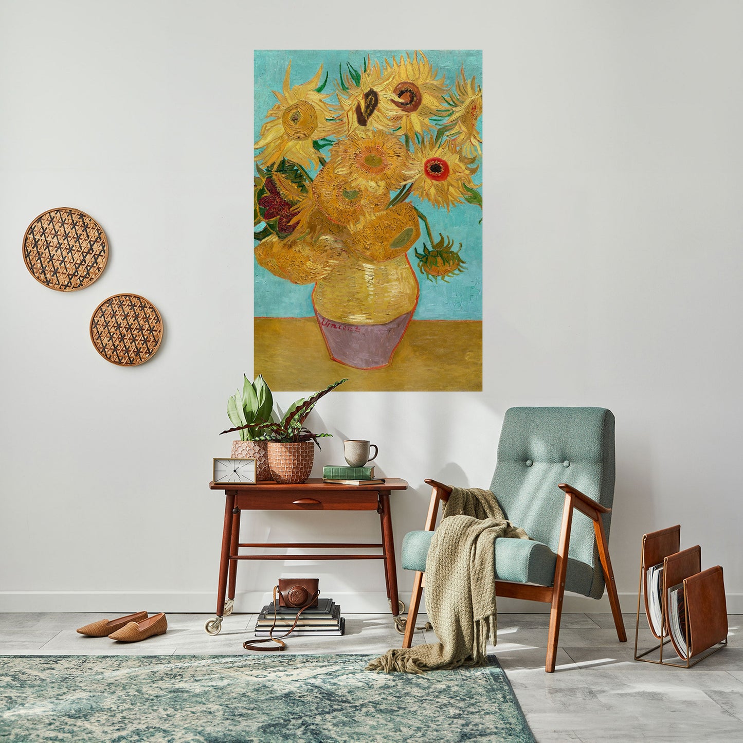 VASO CON DODICI GIRASOLI Poster verticale staccabile e attaccabile
