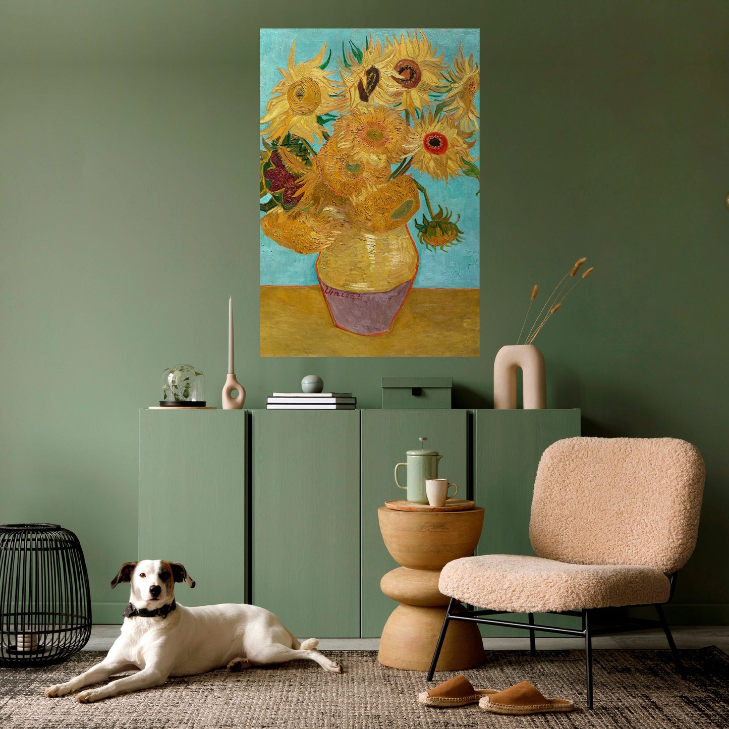 VASO CON DODICI GIRASOLI Poster verticale staccabile e attaccabile