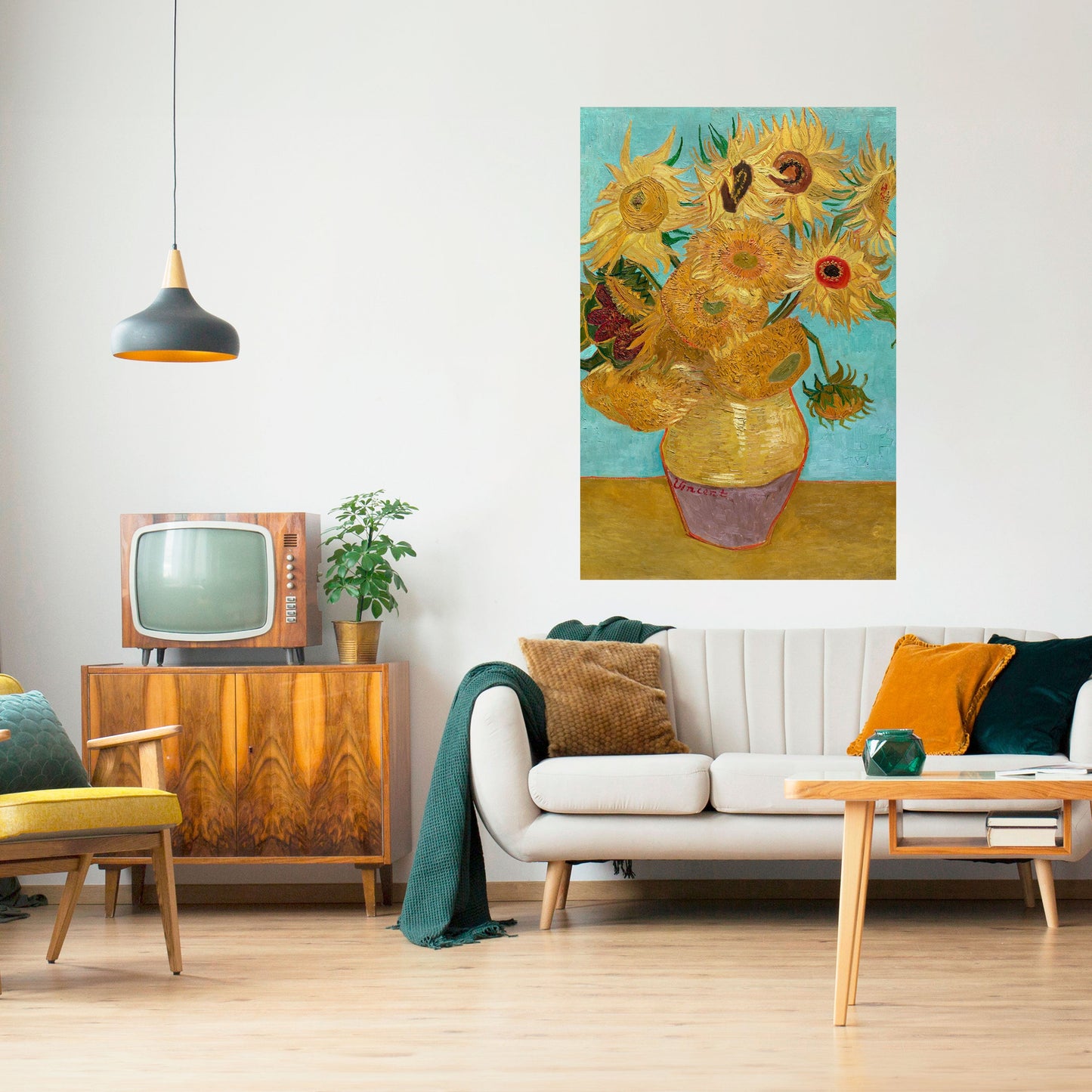 VASO CON DODICI GIRASOLI Poster verticale staccabile e attaccabile