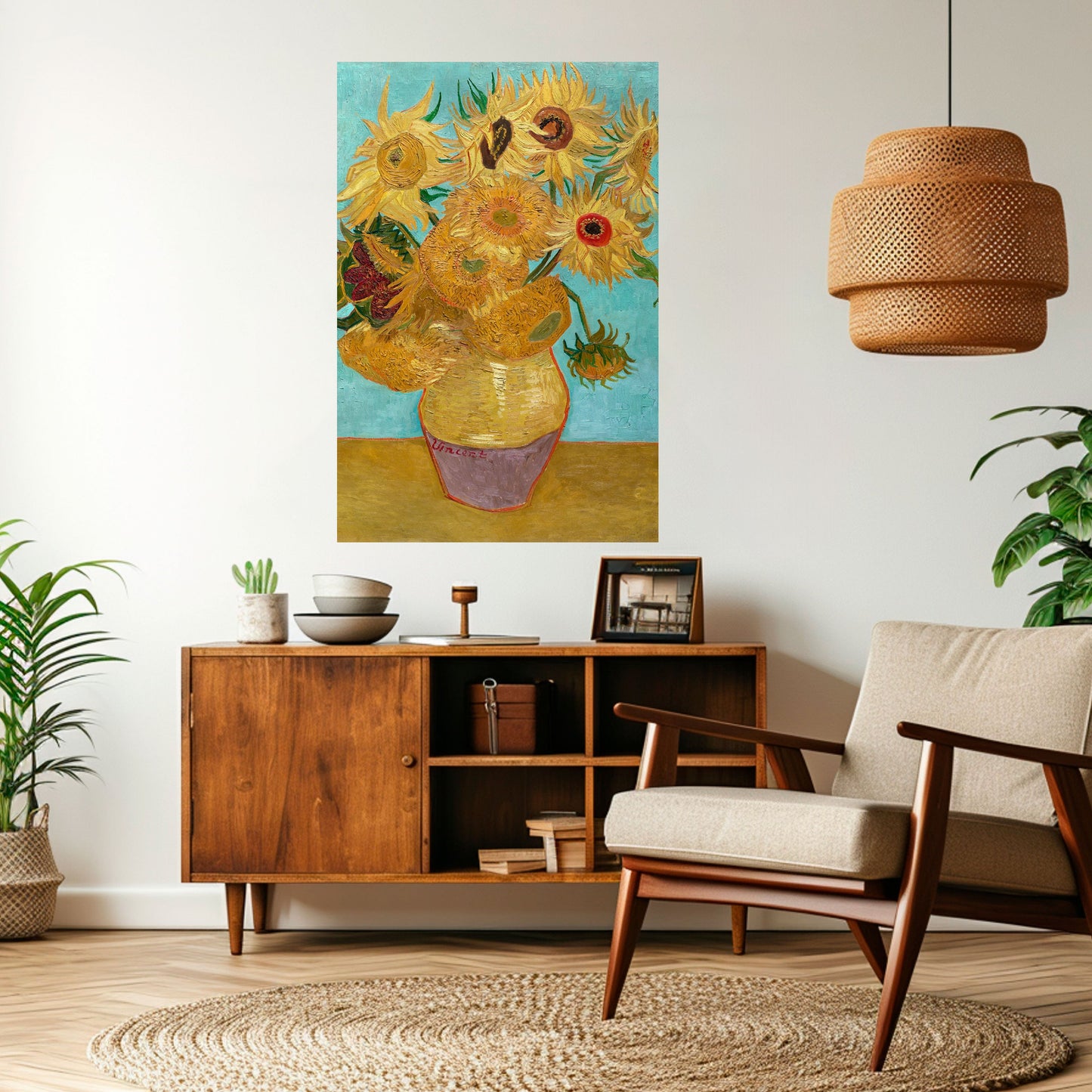 VASO CON DODICI GIRASOLI Poster verticale staccabile e attaccabile