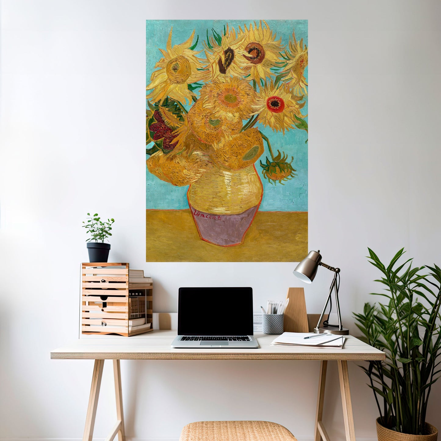 VASO CON DODICI GIRASOLI Poster verticale staccabile e attaccabile