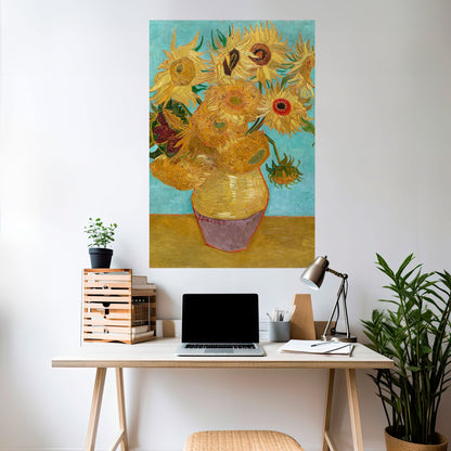 VASO CON DODICI GIRASOLI Poster verticale staccabile e attaccabile