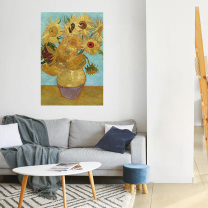 VASO CON DODICI GIRASOLI Poster verticale staccabile e attaccabile