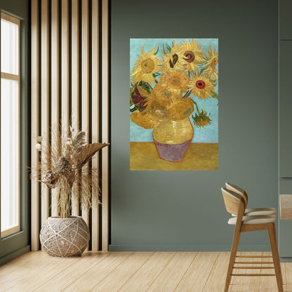 VASO CON DODICI GIRASOLI Poster verticale staccabile e attaccabile