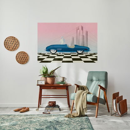 Poster orizzontale staccabile e attaccabile BLUE ROADSTER